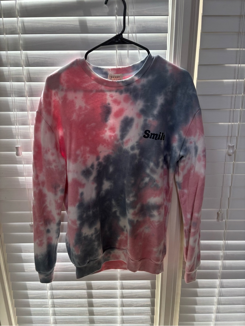 Tie-Dye 'Smile' Crewneck Sweatshirt - Pink & Gray